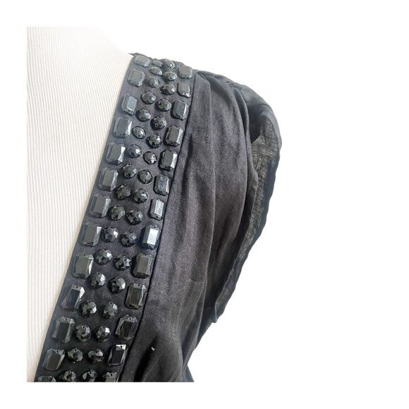 Carol Little 100% Linen Tunic Black Beaded Deep V Neckline XL Party Cocktail - Picture 5 of 11